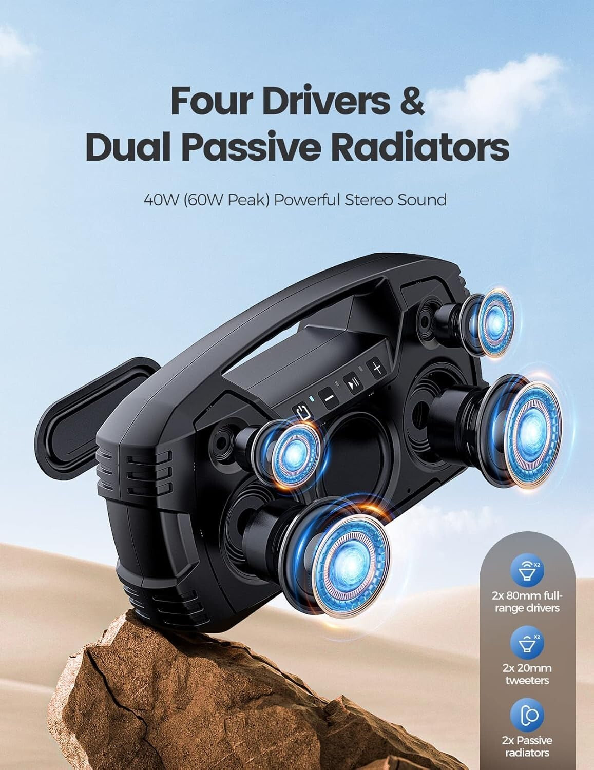 Bluetooth 5.0 Waterproof Speaker with 32H Battery - Ideal for Tailgates & More