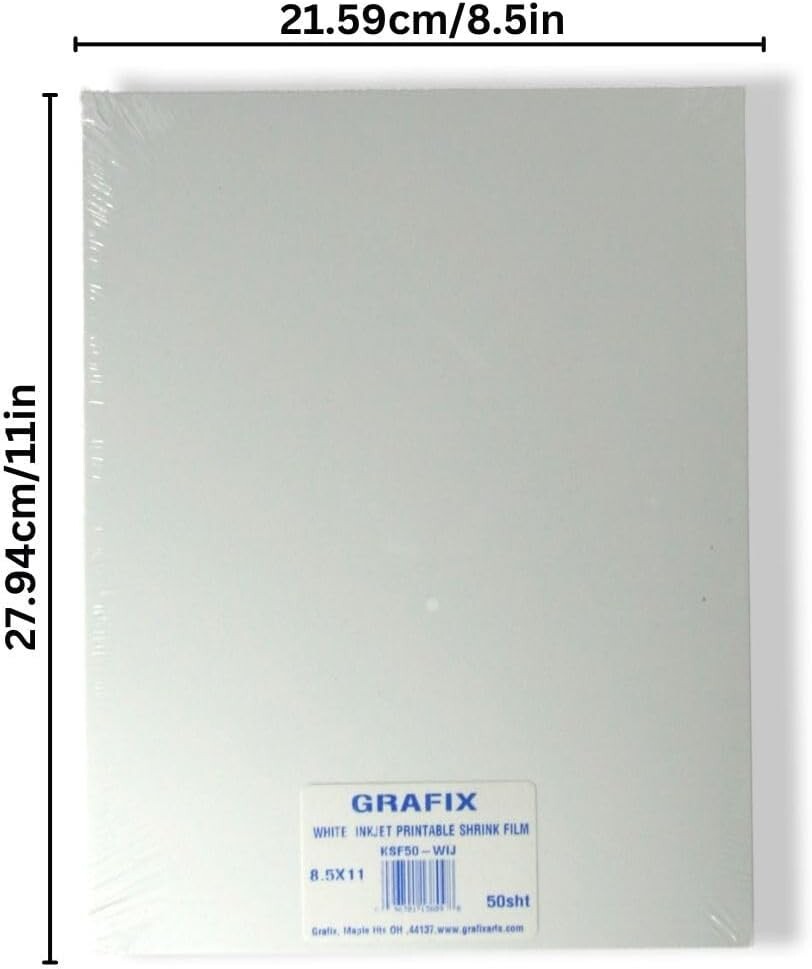 50 Sheets of Inkjet Printable White Opaque Shrink Film - 8.5"x11" Craft Packs