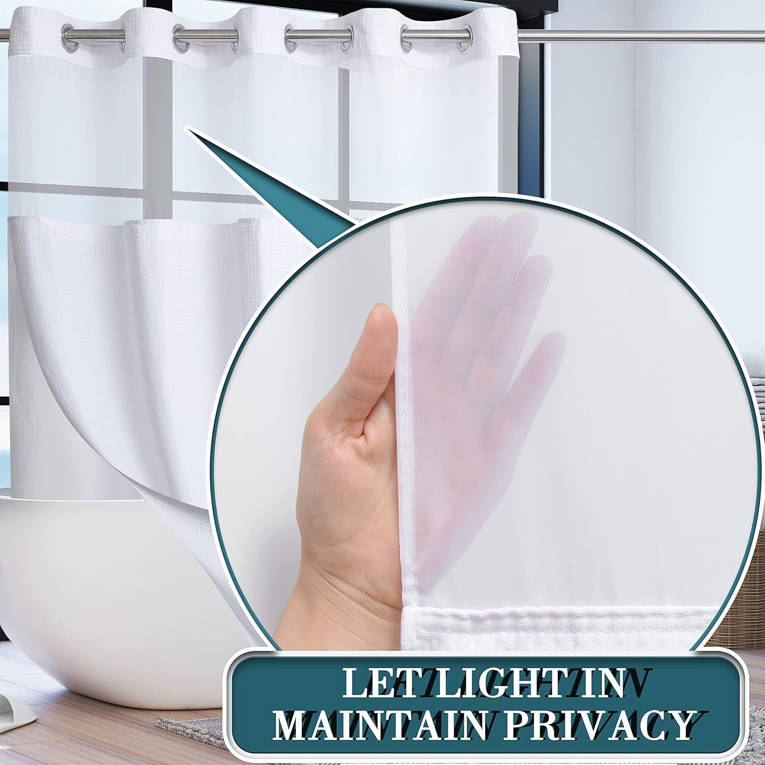 Elegant Waffle Weave Shower Curtain 71W x 84H with Water-Resistant Liner