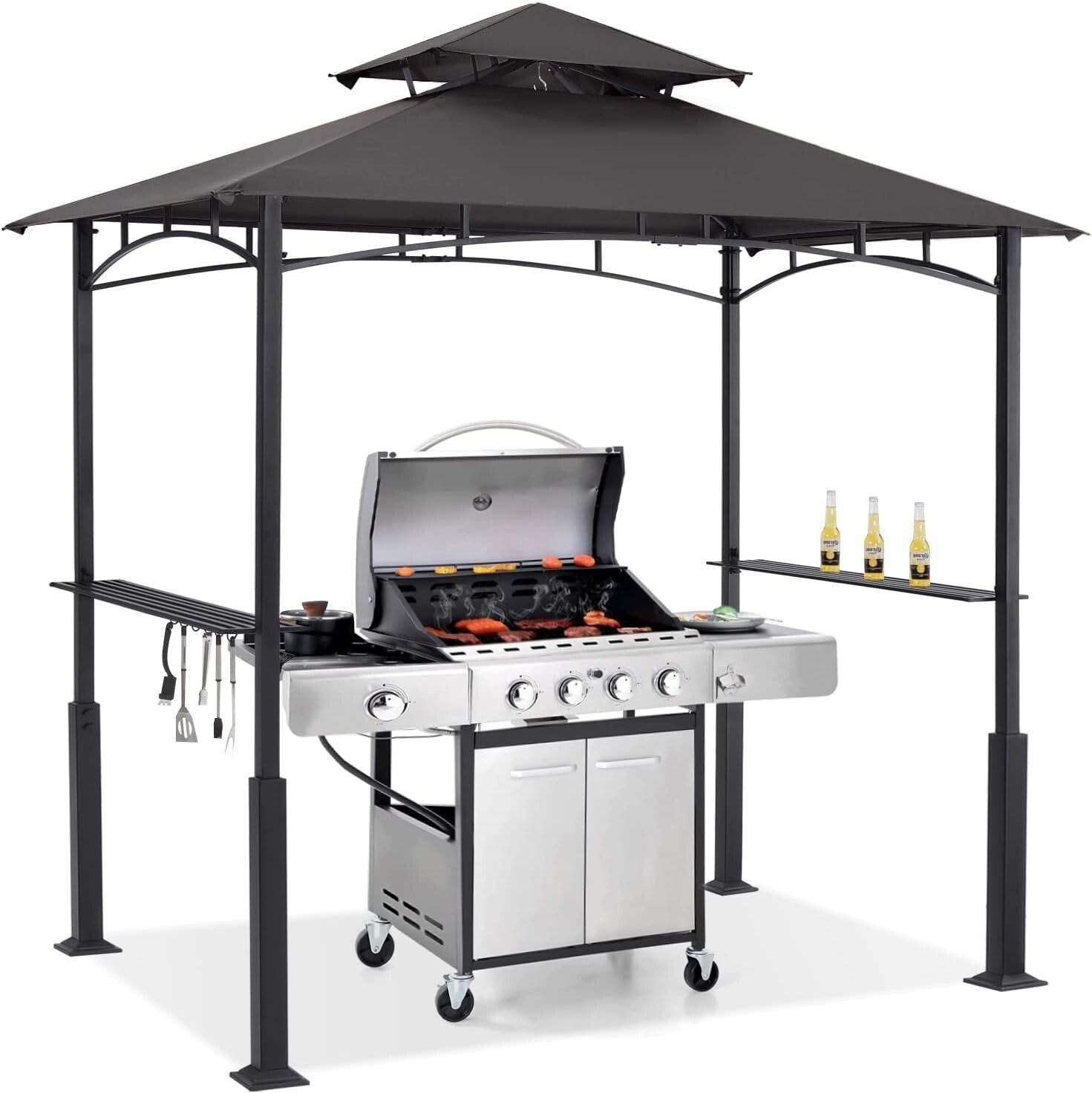 Durable 8x5 Grill Canopy Shelter with LED Light for Stylish Outdoor Cooking