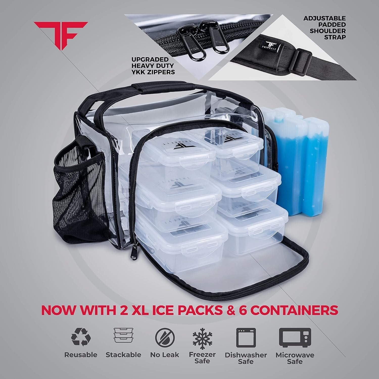 Clear Lunch Bag with 6 BPA-Free Meal Prep Containers - Microwave & Freezer Safe