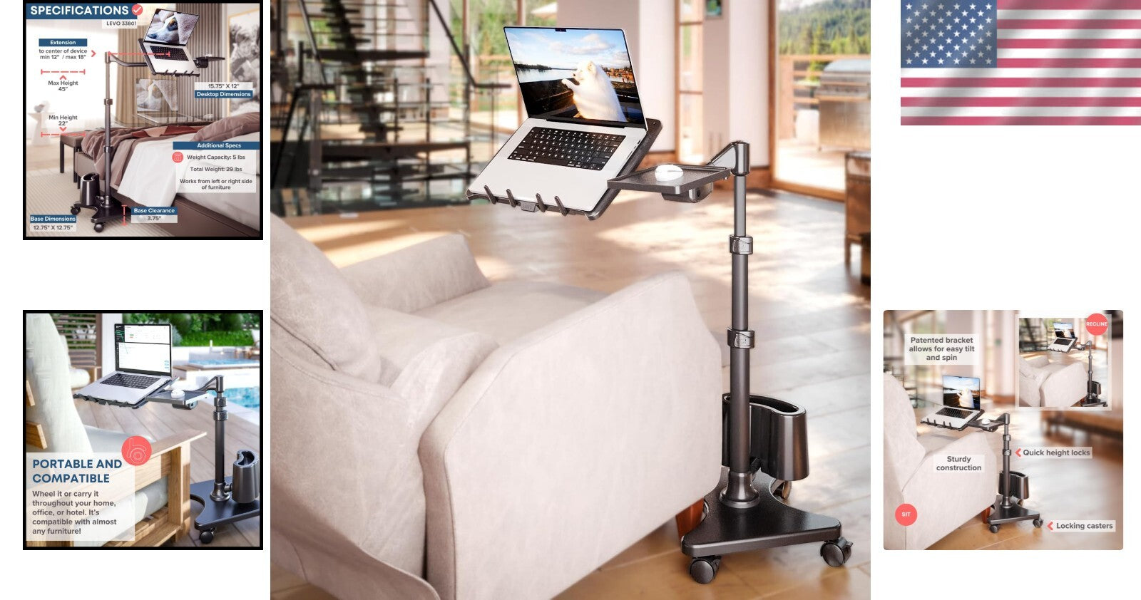 Elegant Aluminum Rolling Laptop Stand with Quick-Release Platforms - Gunmetal