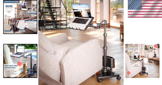 Elegant Aluminum Rolling Laptop Stand with Quick-Release Platforms - Gunmetal
