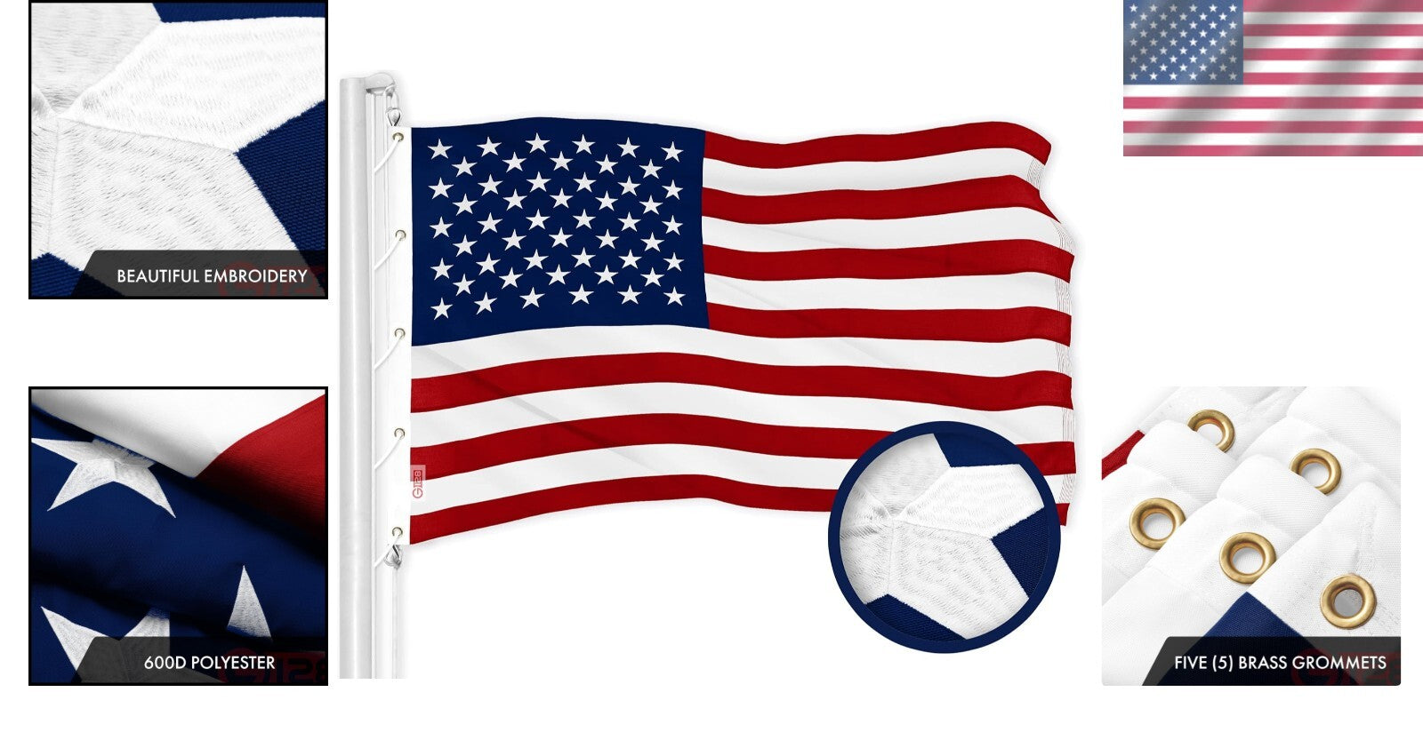 Durable 600D Polyester American Flag - Vibrant Colors & Embroidered Stars