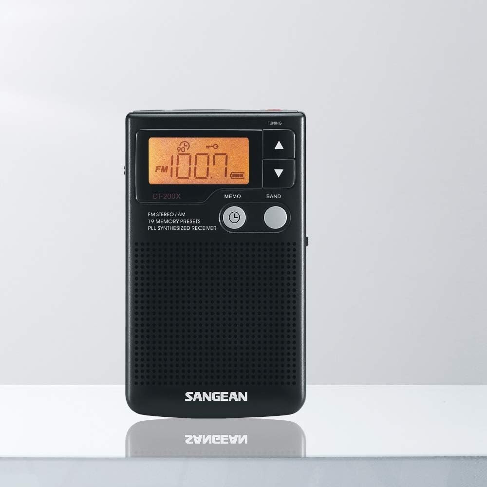 Compact AM/FM Synthesized Pocket Radio with 19 Presets & Earbuds Included