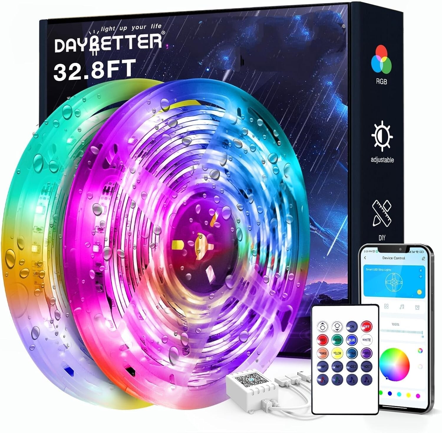 Flexible 32.8 ft Smart LED Strip Lights with Music Sync & Alexa Compatibility