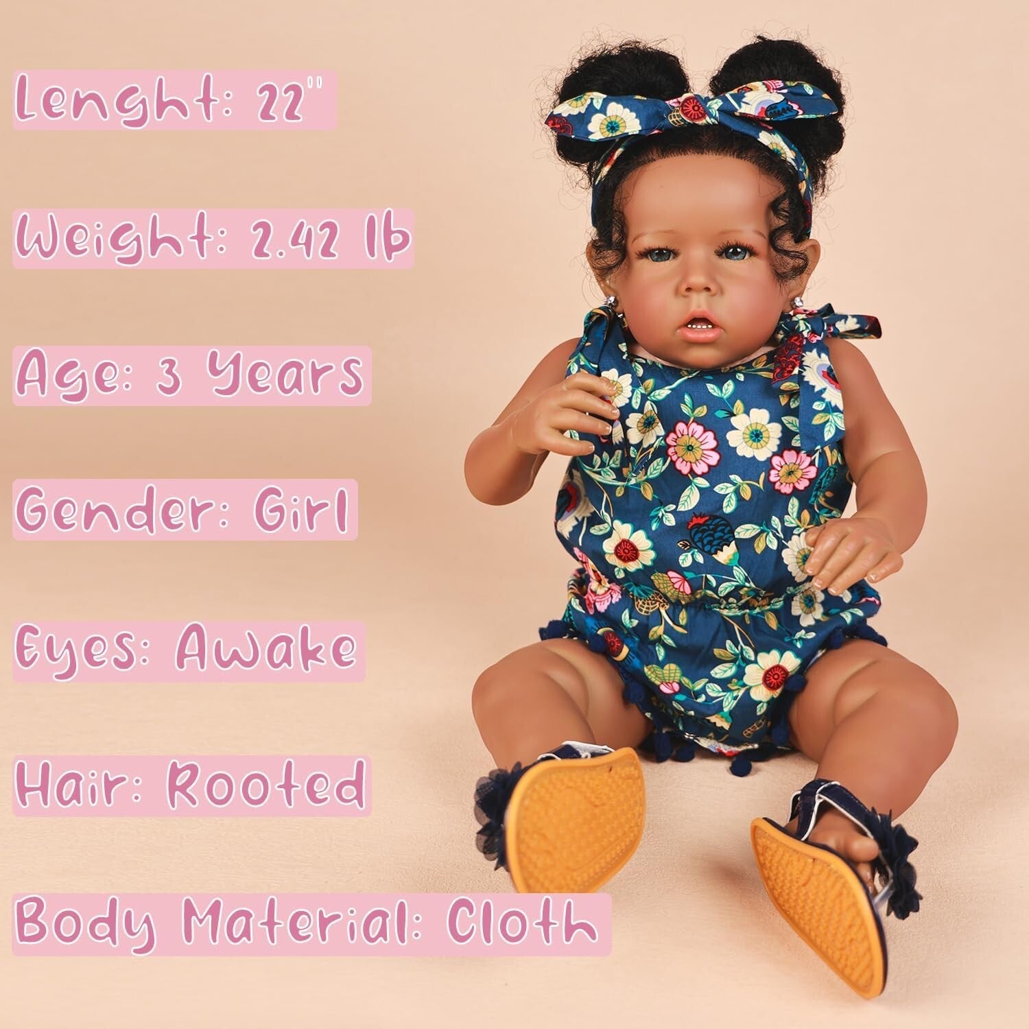 20-Inch Realistic African American Reborn Baby Doll with Curly Hair - Gift Ready