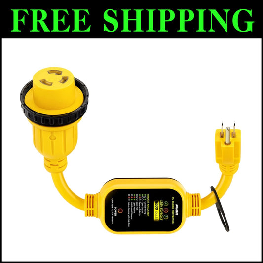 Surge Protected 30 Amp to 110V RV Power Adapter with Twist Lock & LED Indicators