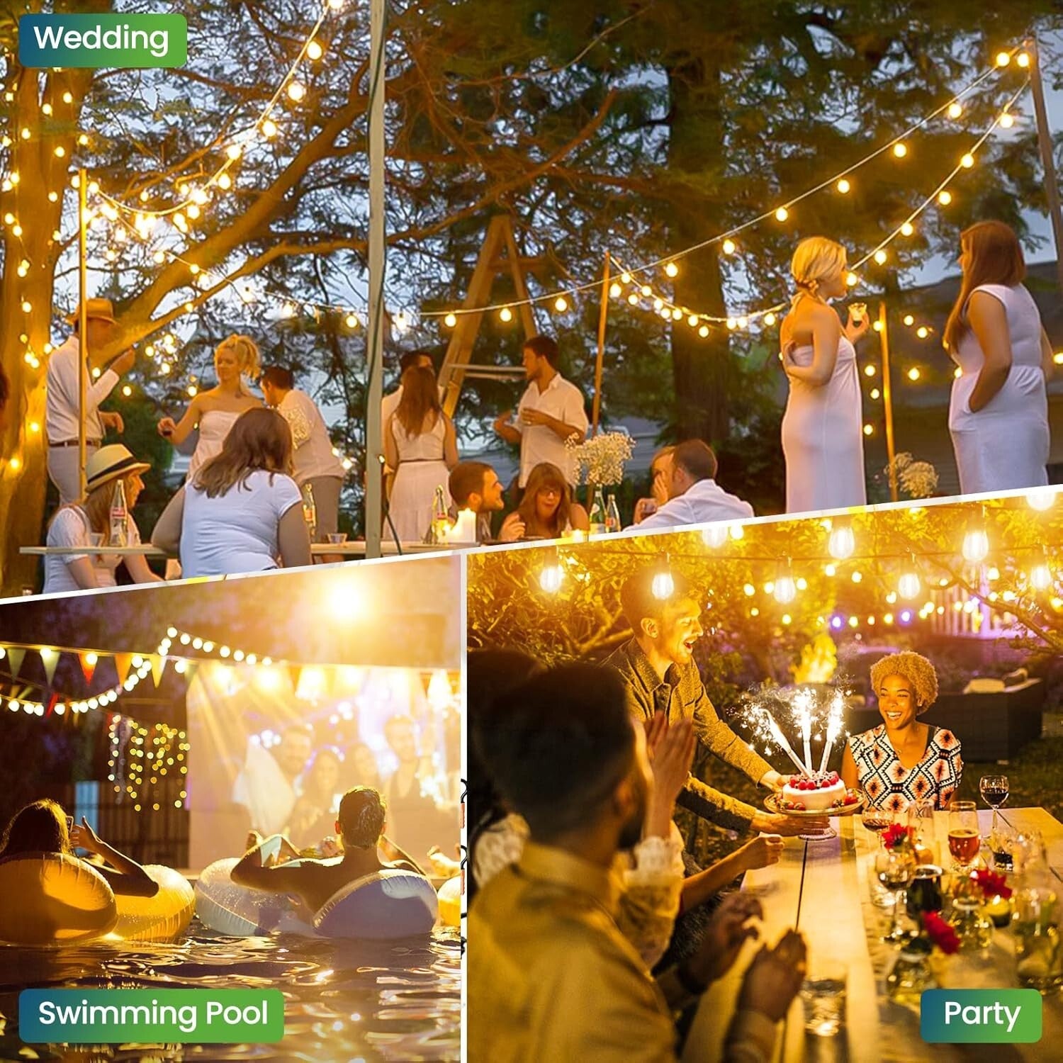 Connectable 53FT LED String Lights with Remote - Ideal for Outdoor Celebrations