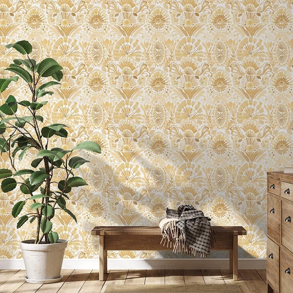 20.5 x 16.5 ft Bohemian Peel and Stick Wallpaper in Radiant Saffron Damask