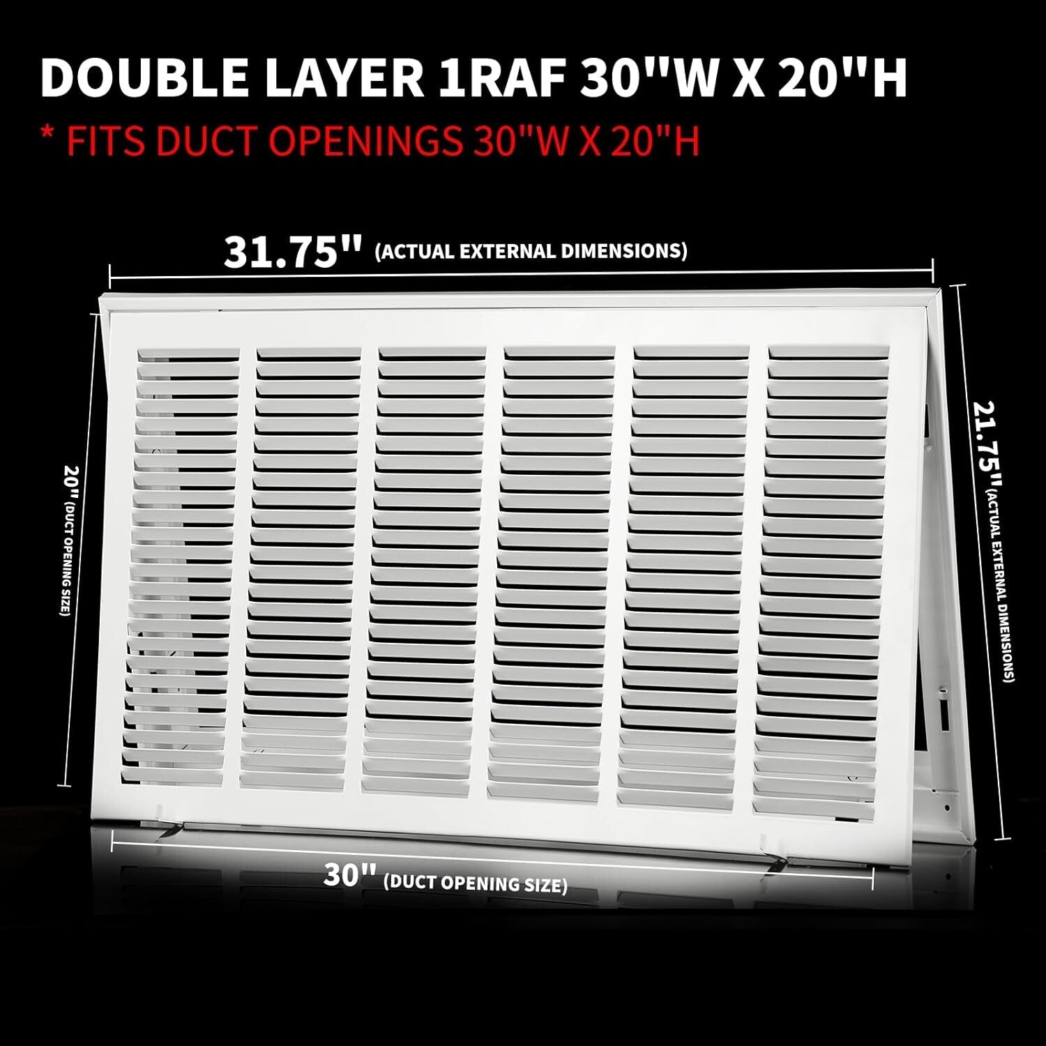 Durable 30''x20'' HVAC Return Vent Cover - Powder Coated Steel and Easy Install