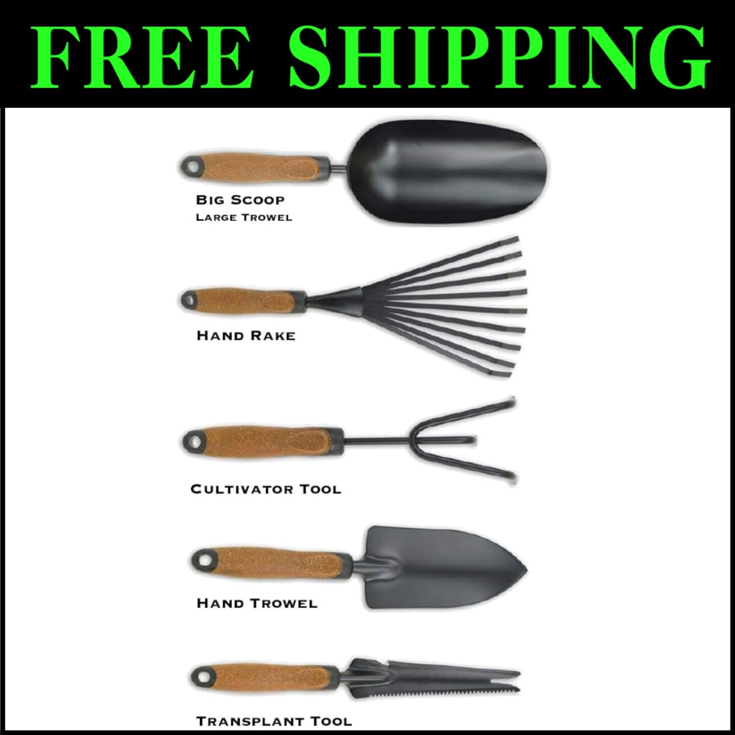 Complete 5-Piece Gardening Tool Kit: Heavy-Duty Steel with Comfort Cork Handles