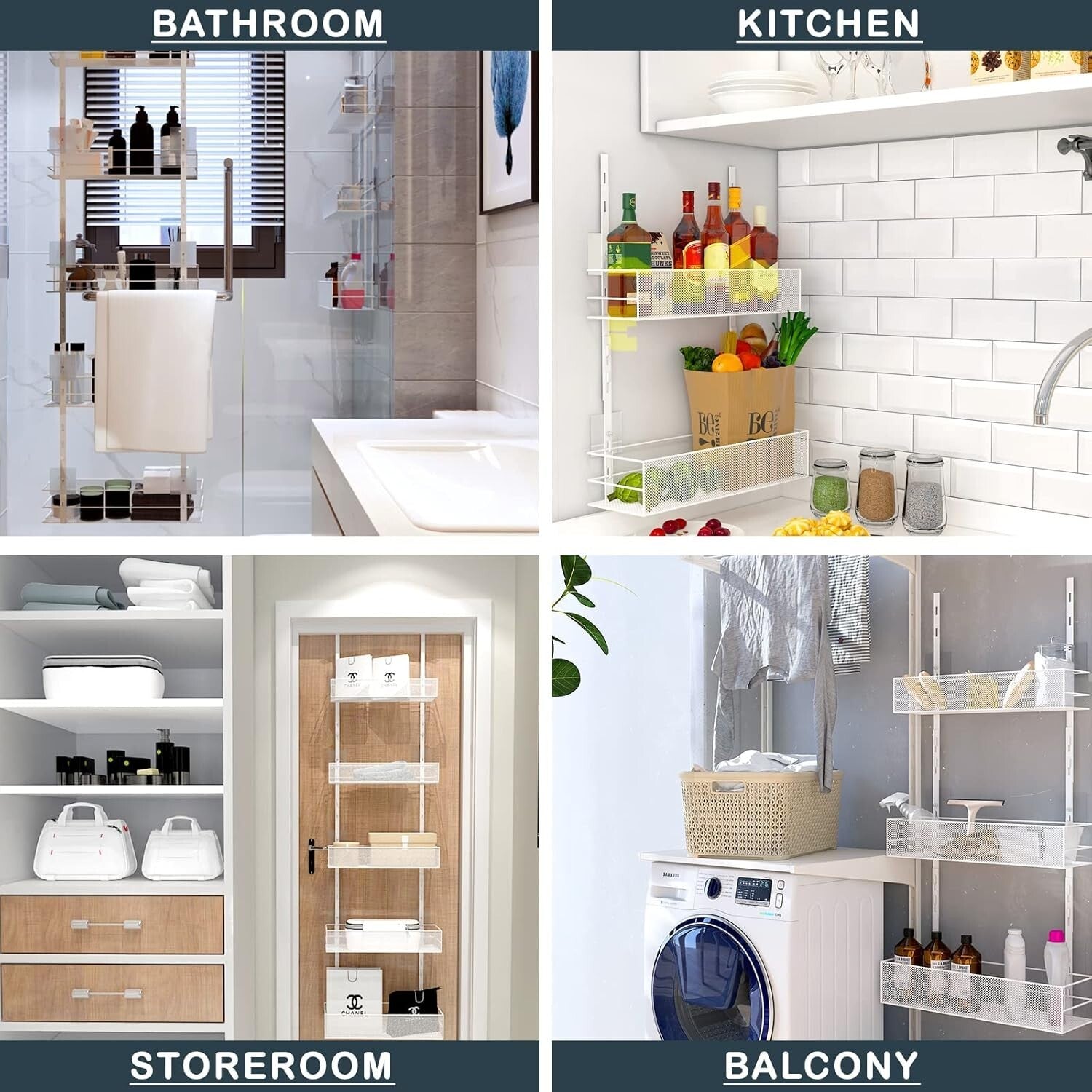 Large Capacity Wall Mounted Pantry Organizer: 6-Tier Storage Solution in White