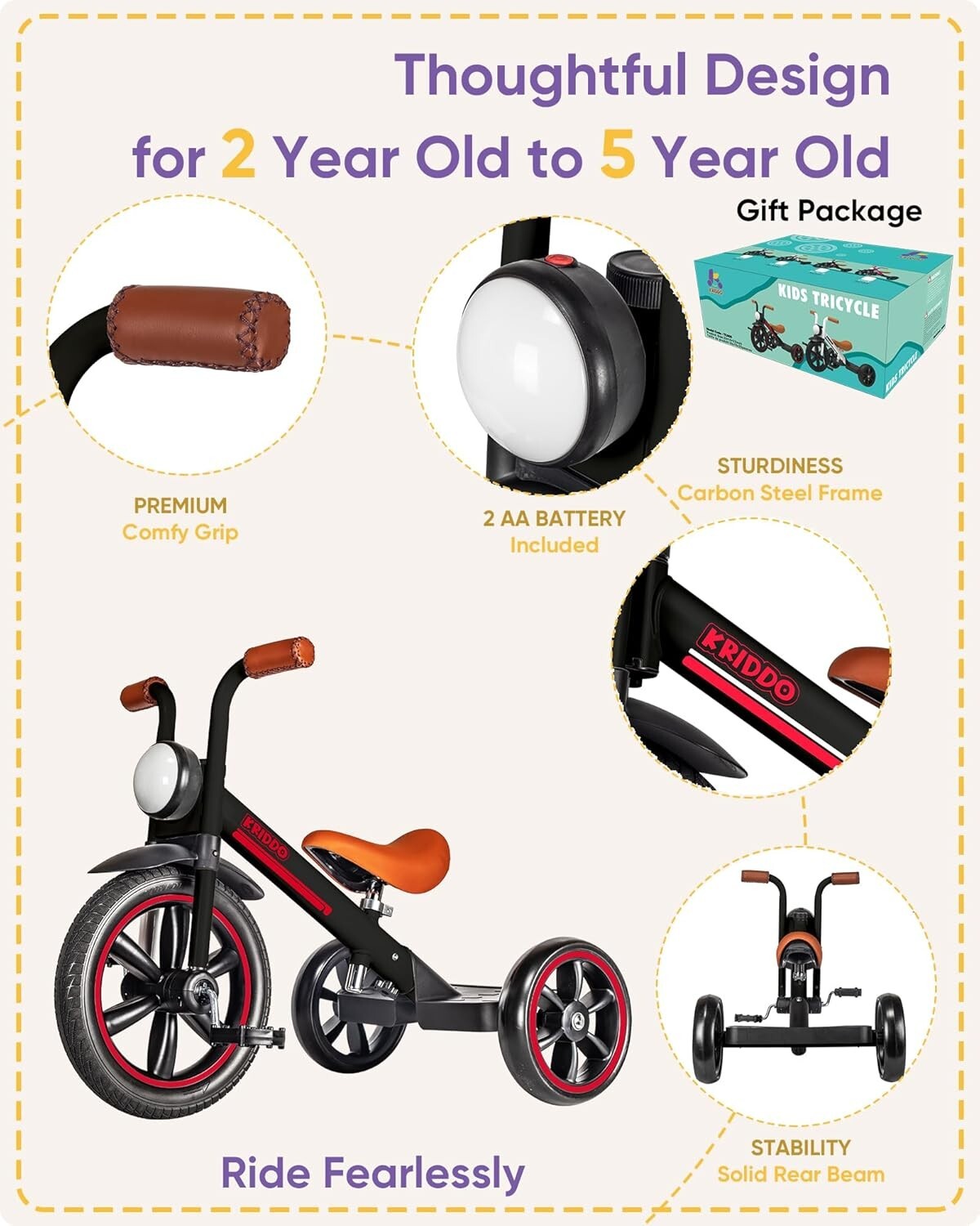 Sturdy Toddler Tricycle with Stability Design & Silent Wheels for Indoor Outdoor