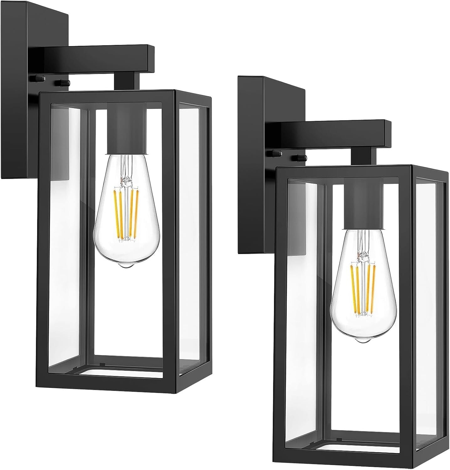 Energy-Efficient Waterproof Wall Mount Lights - Modern Black Sconces 2 Pack
