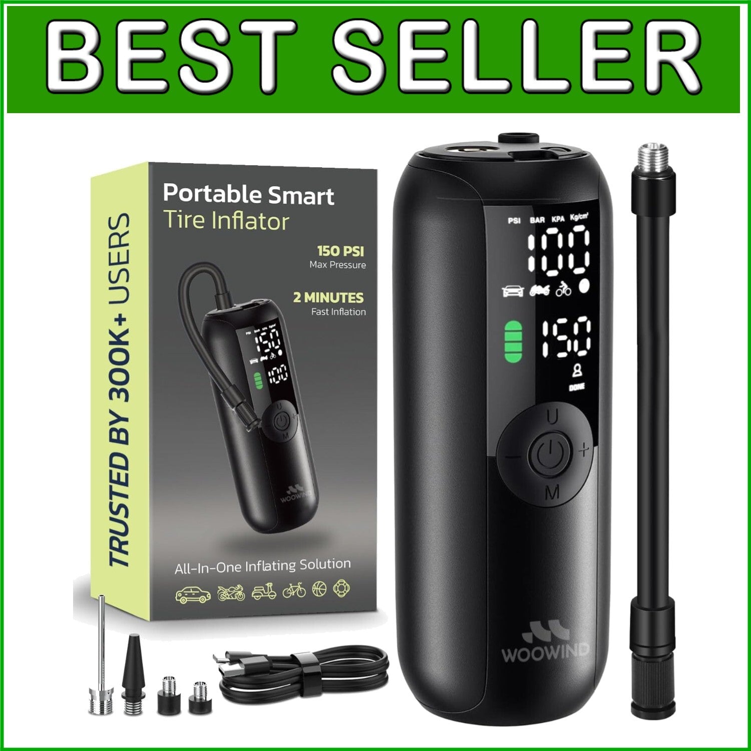 150 PSI Portable Air Compressor & Tire Inflator with Digital Gauge - Lightweight