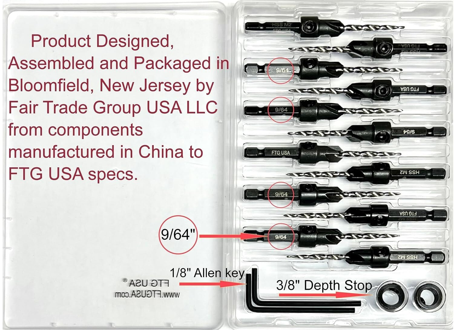 Adjustable Countersink Drill Bit Set - 12-Pc High-Speed Steel for Woodworking