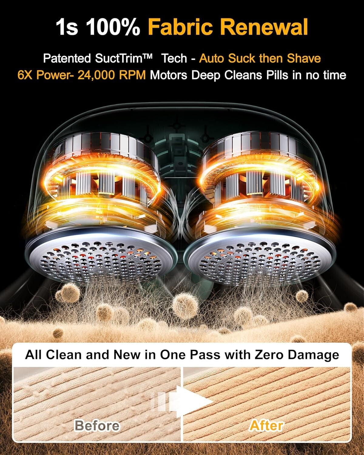 High-Speed Electric Lint Shaver with Dual Heads - Protects Delicate Fabrics