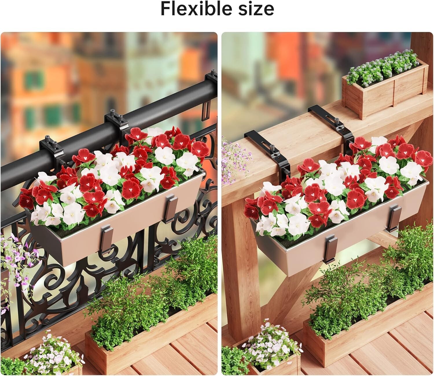 6 Adjustable Planter Box Brackets – Heavy Duty Wall & Railing Mounts, Black