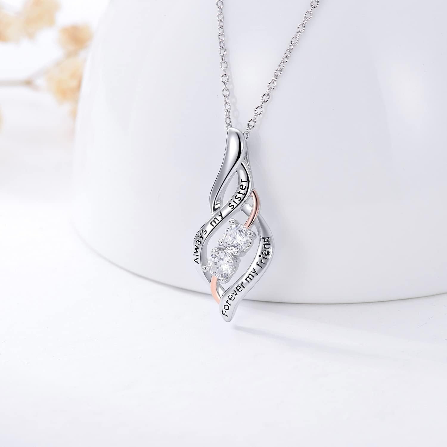 Sterling Silver Sister Necklace with Heart Pendant - Lasting Friendship Gift