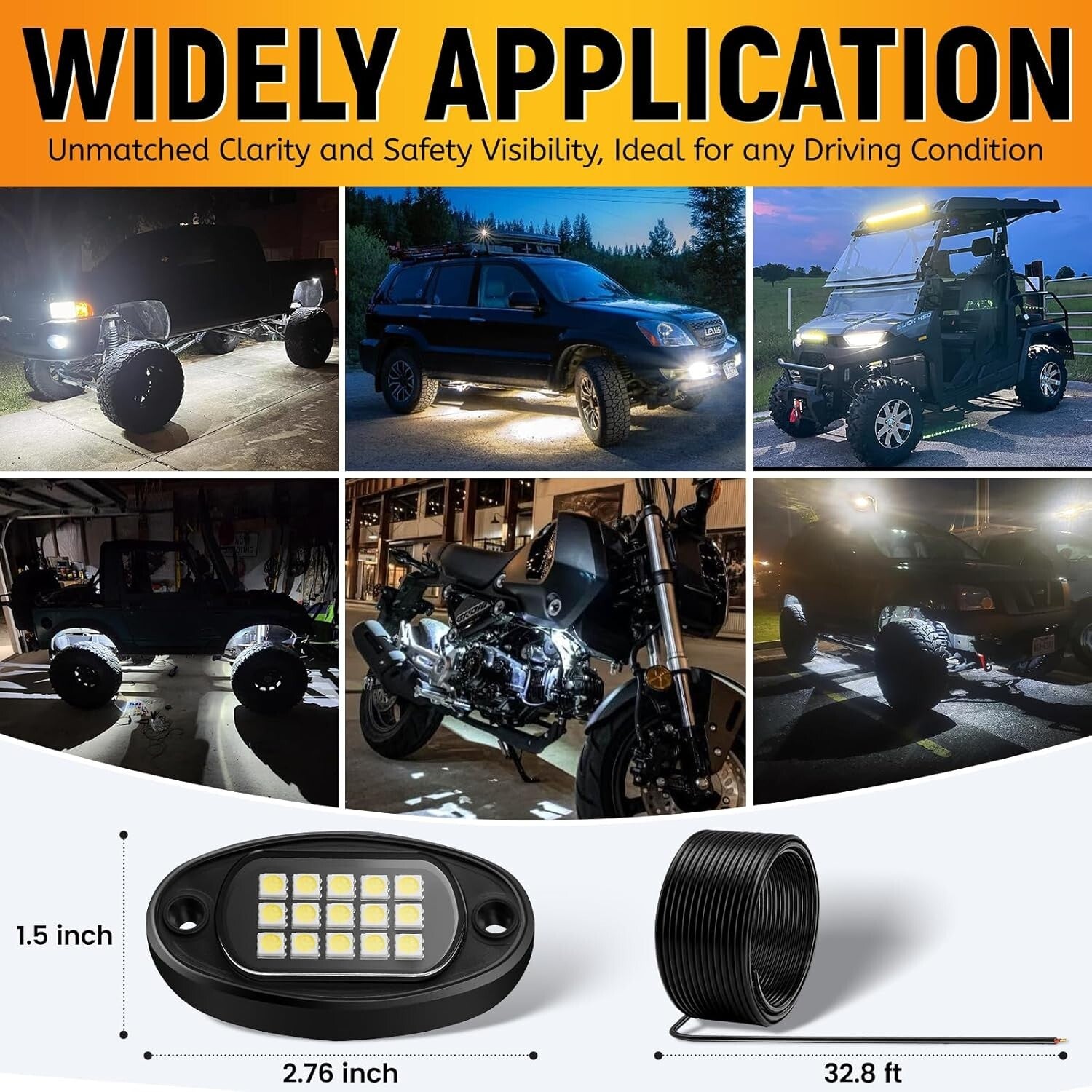 Bright Clear LED Pod Lights - Waterproof 12 Pods for Trucks and Offroad Use