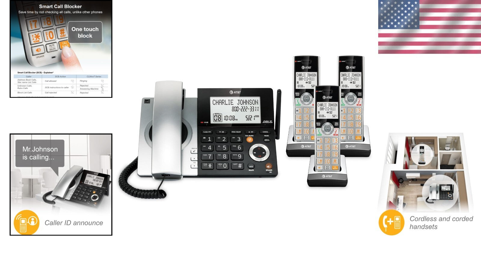 Dect 6.0 Expandable Phone Set with Digital Answering Machine & Intercom Feature