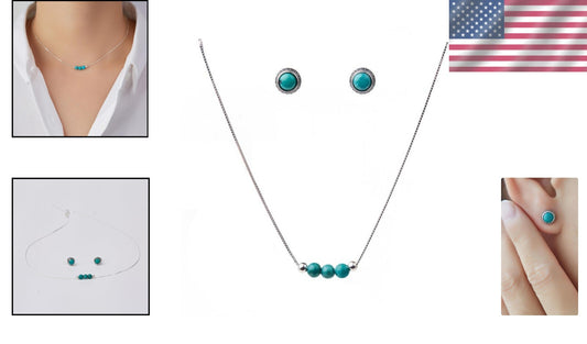 Elegant Turquoise Crystal Jewelry Set | Handmade 925 Silver Necklace & Earrings