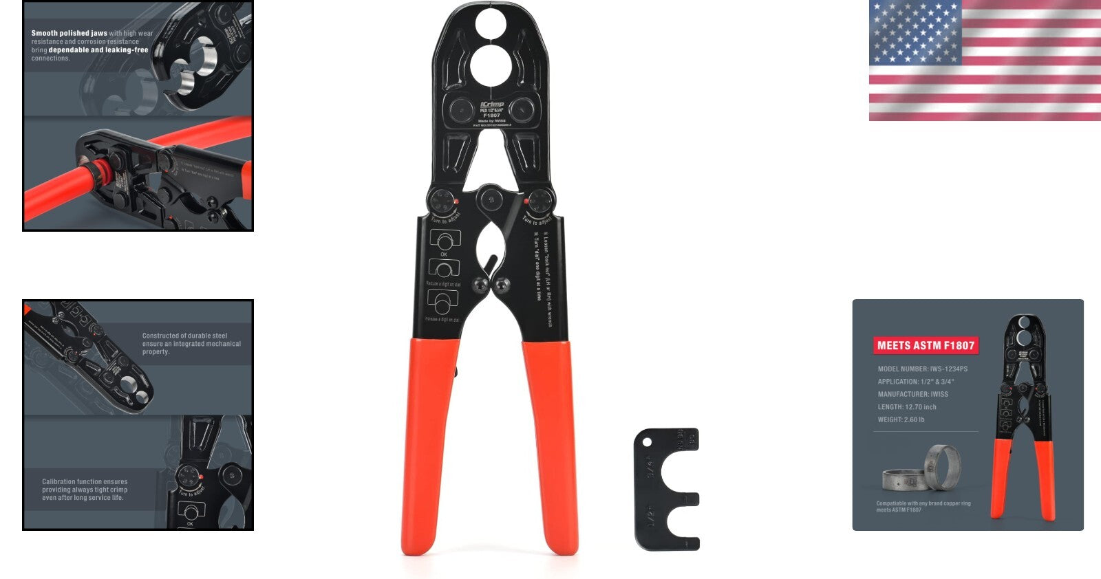 Ergonomic Hand-Powered Combo PEX Crimping Tool for 1/2 & 3/4-Inch Copper Rings
