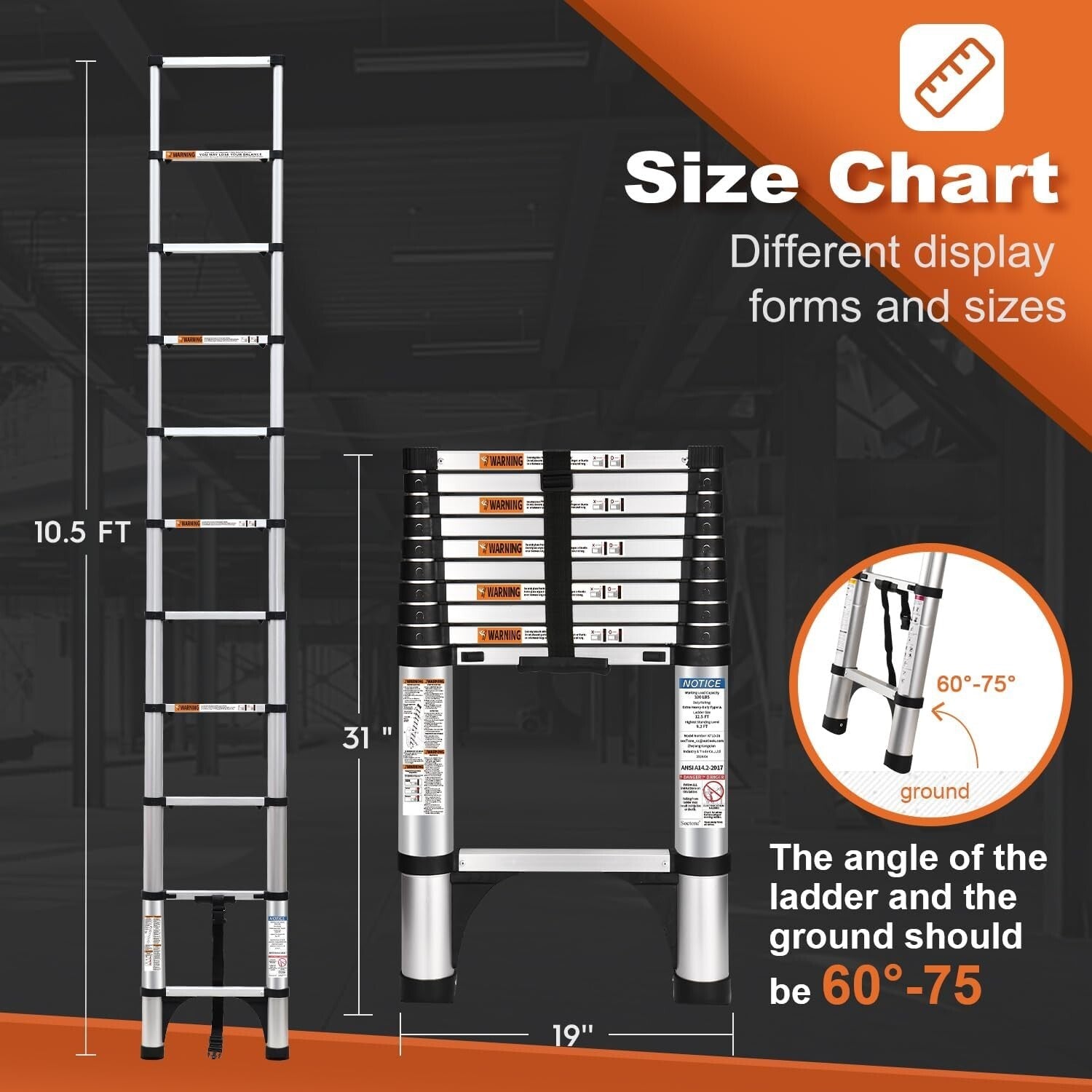 Portable Telescoping Ladder 10.5 FT, Easy Store & Transport with 2-Year Warranty