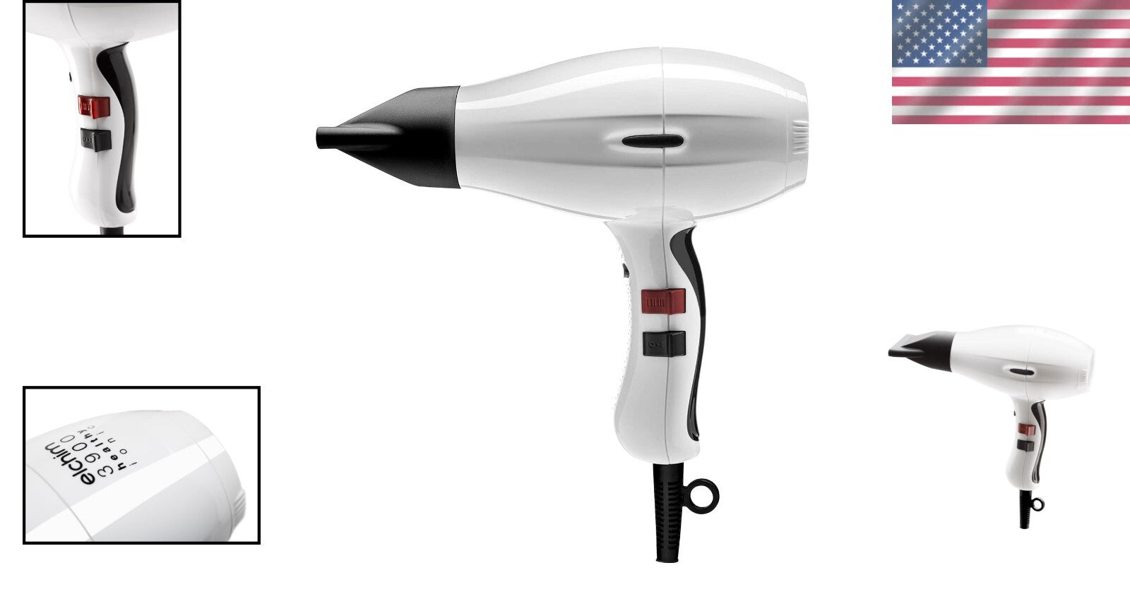 Healthy Ionic Hair Dryer - Lightweight, Compact Design with Two Nozzles Included