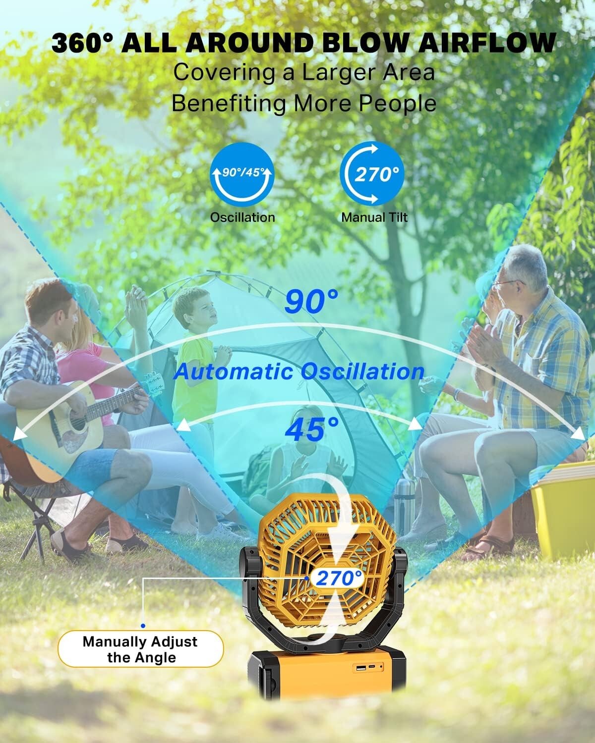 Stylish 20000mAh Camping Fan - Oscillating, Quiet, with Power Bank Function