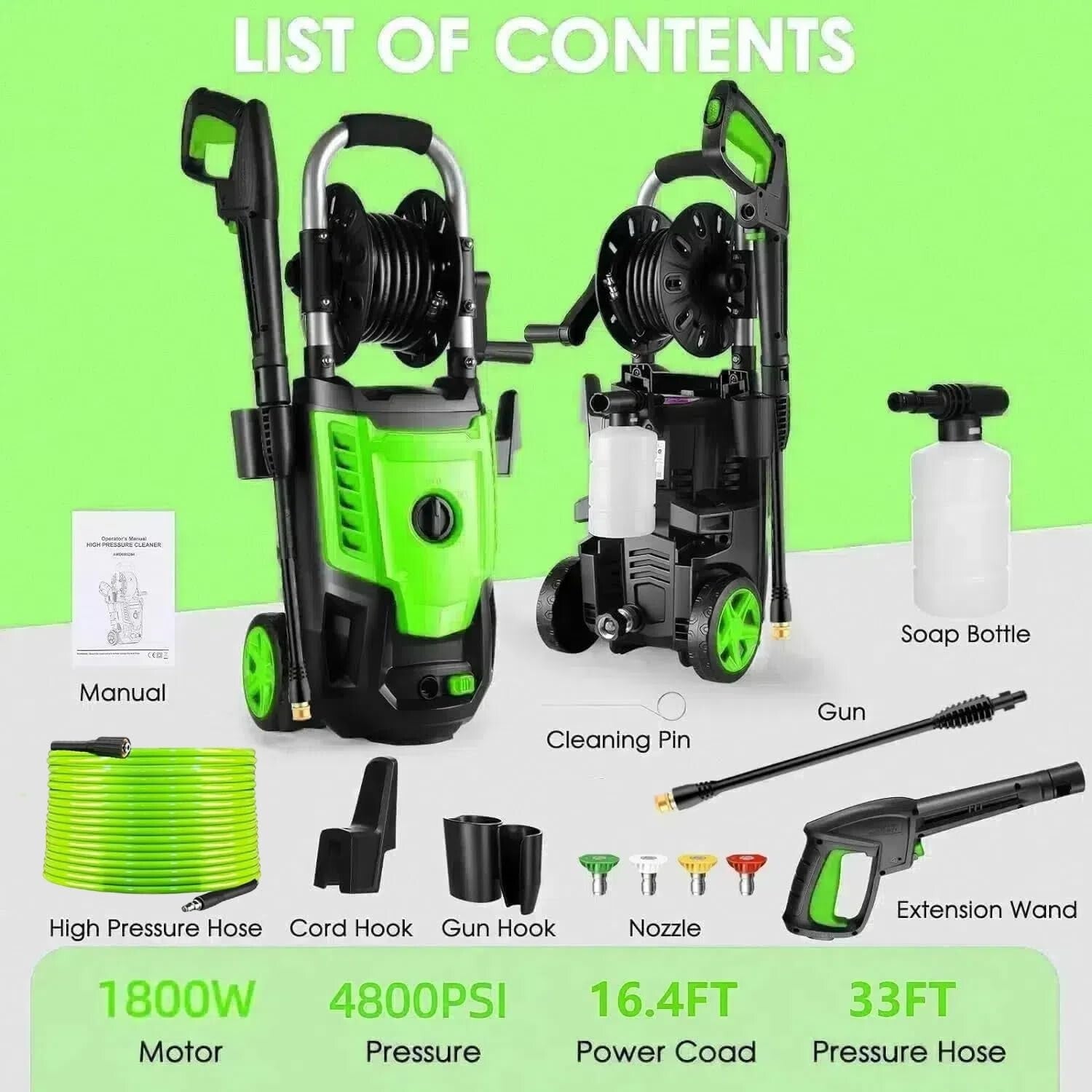 Compact 4800 PSI Electric Pressure Washer - Perfect for Car Washing & Patios