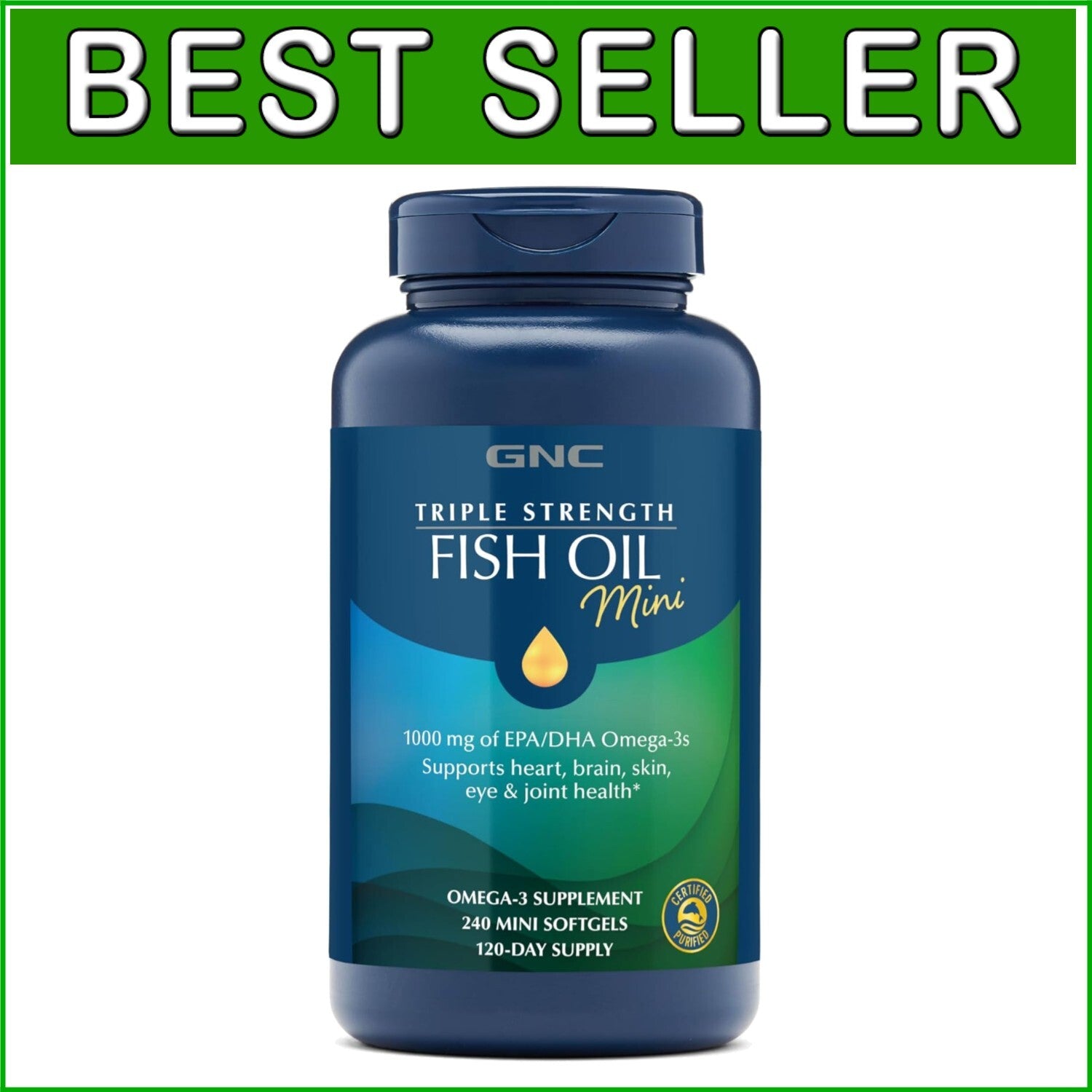 Wild Caught Omega-3 Fish Oil - 1000mg EPA/DHA, Joint & Skin Support, Gluten-Free