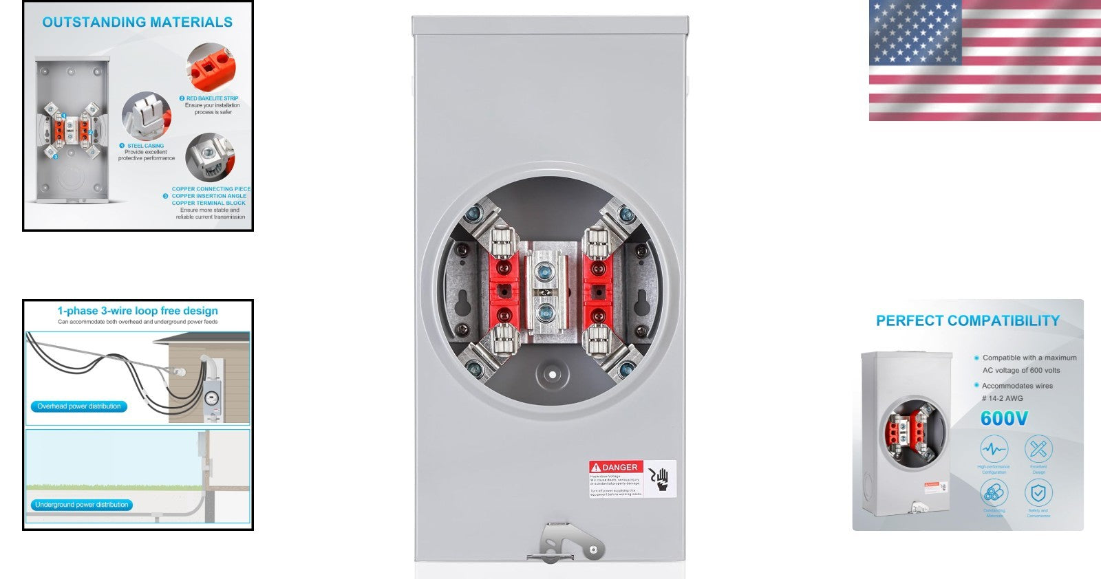 Efficient 200 Amp Meter Socket with Copper Internals for Stable Transmission