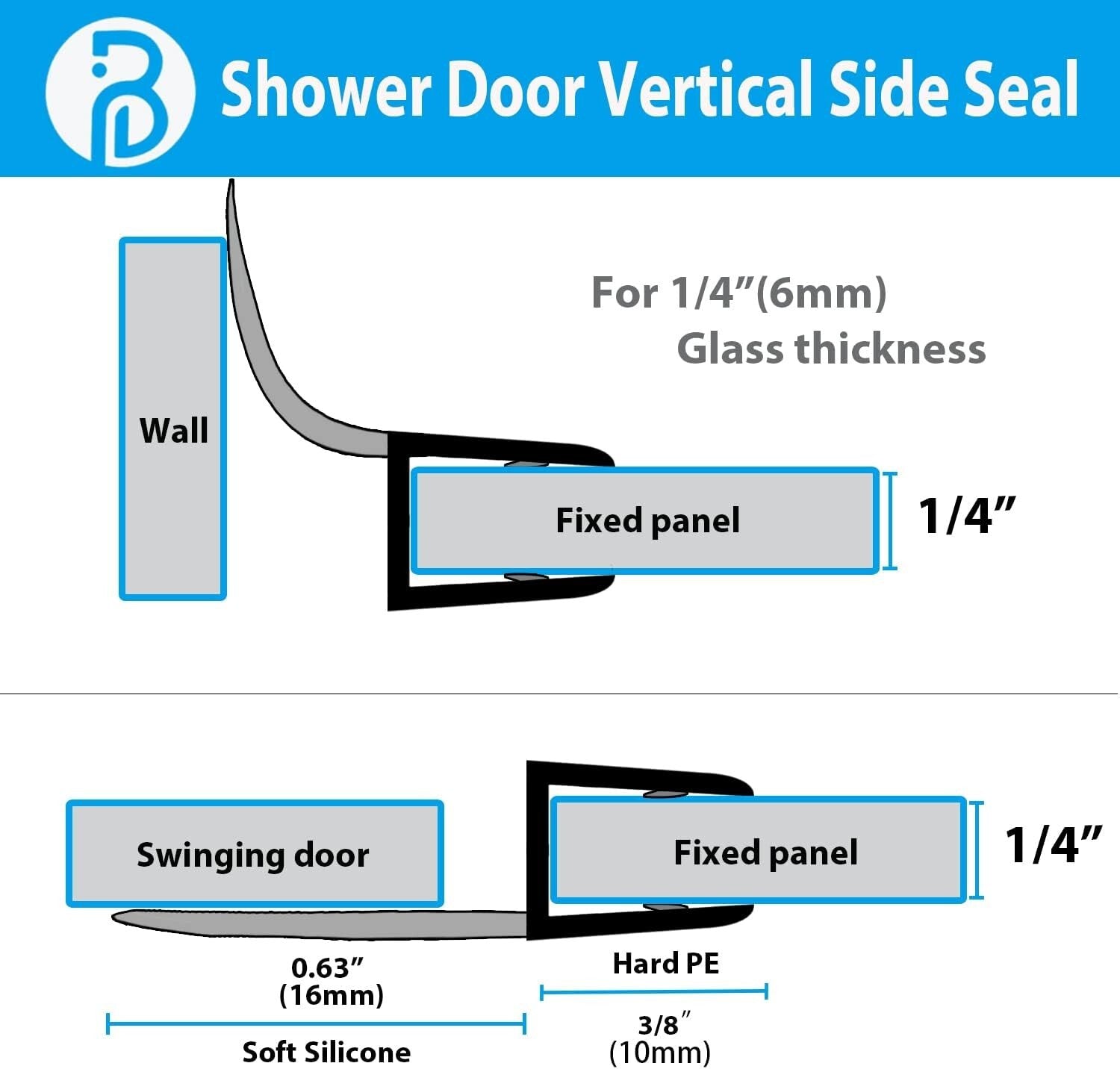 Easy-Install Frameless Shower Door Seal: 78" Long Silicone Strips for 1/4" Glass