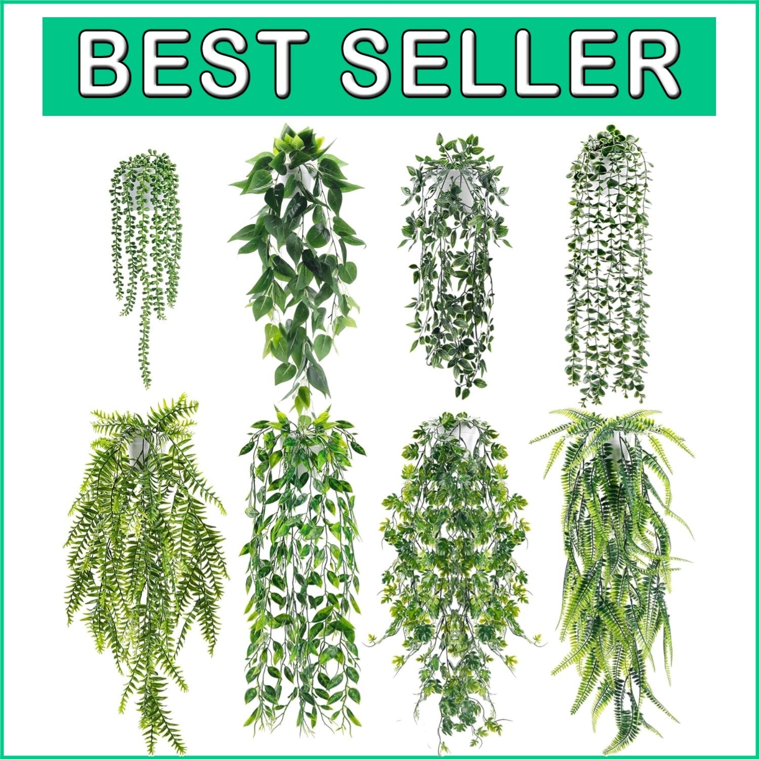 8Pc Artificial Hanging Plants with White Pots - Perfect for Modern Boho Spaces