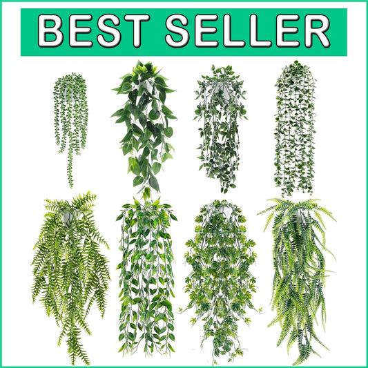 8Pc Artificial Hanging Plants with White Pots - Perfect for Modern Boho Spaces