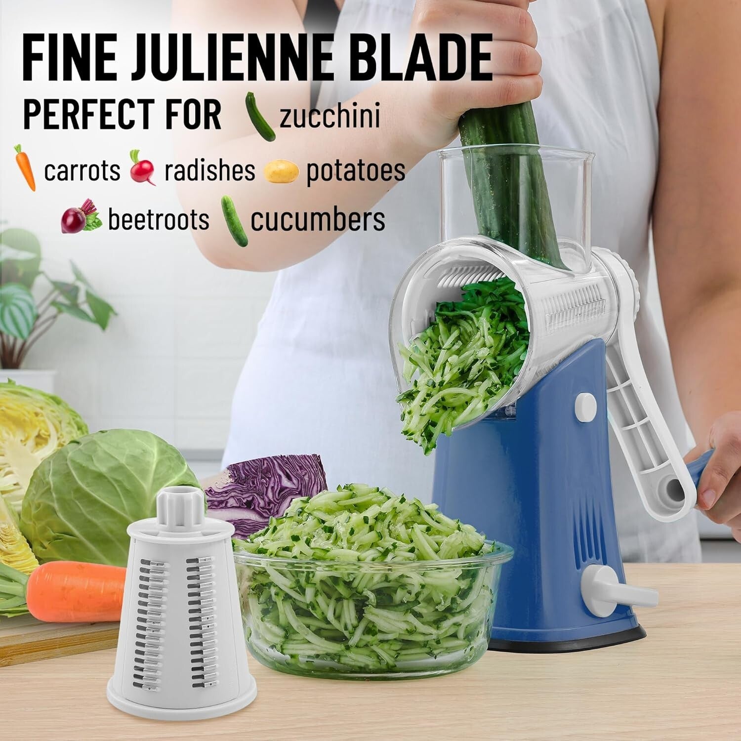 5 Stainless Steel Blades Vegetable Chopper & Cheese Grater - Heavenly Blue