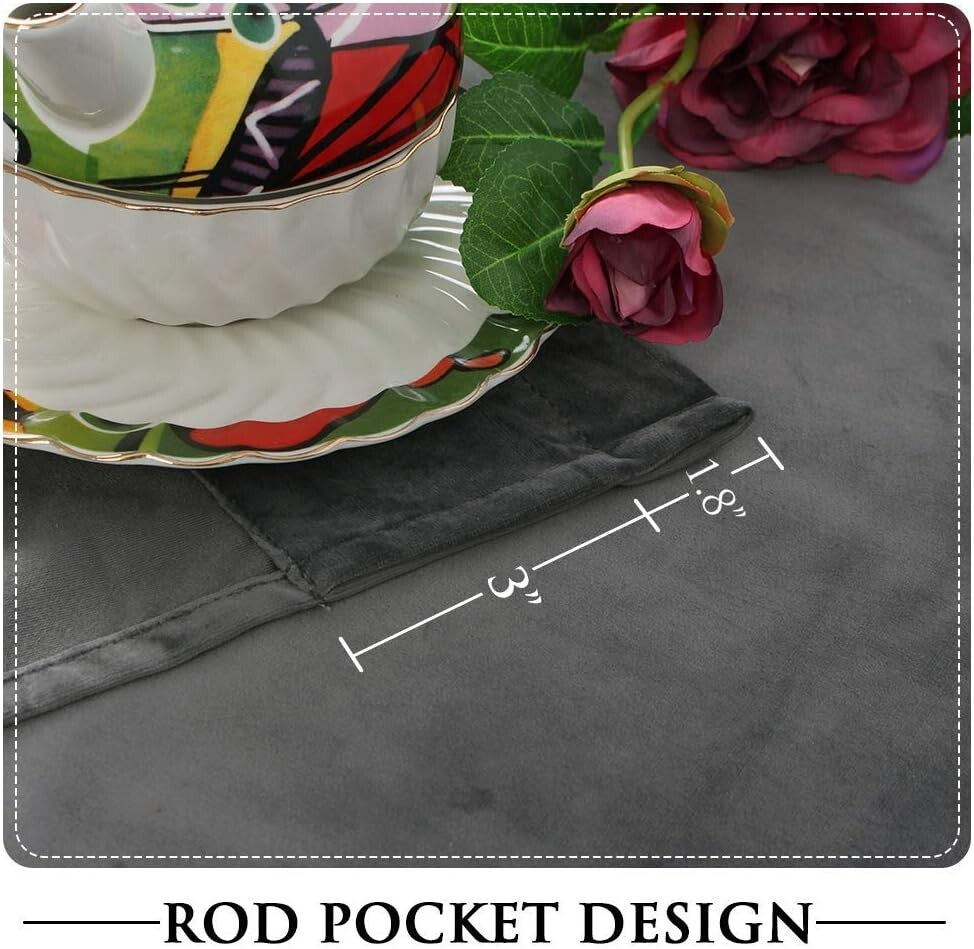 Elegant Grey Velvet Blackout Curtains 84" Long - Set of 2 Room Darkening Drapes