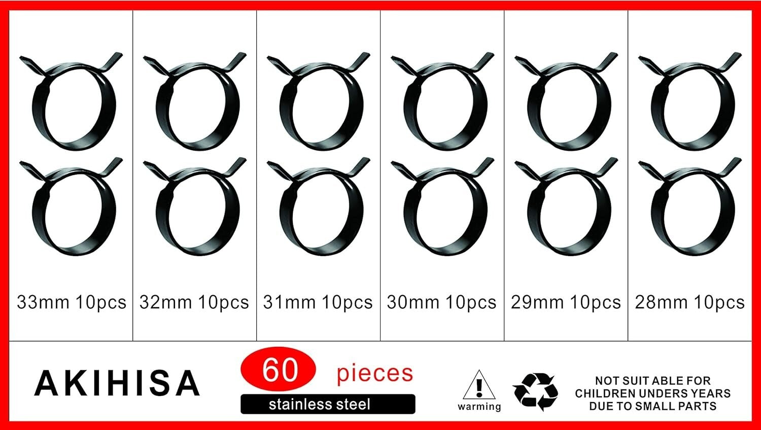 60-Pack Spring Steel Hose Clamps for Reliable Leak-Proof Connections (28-33mm)