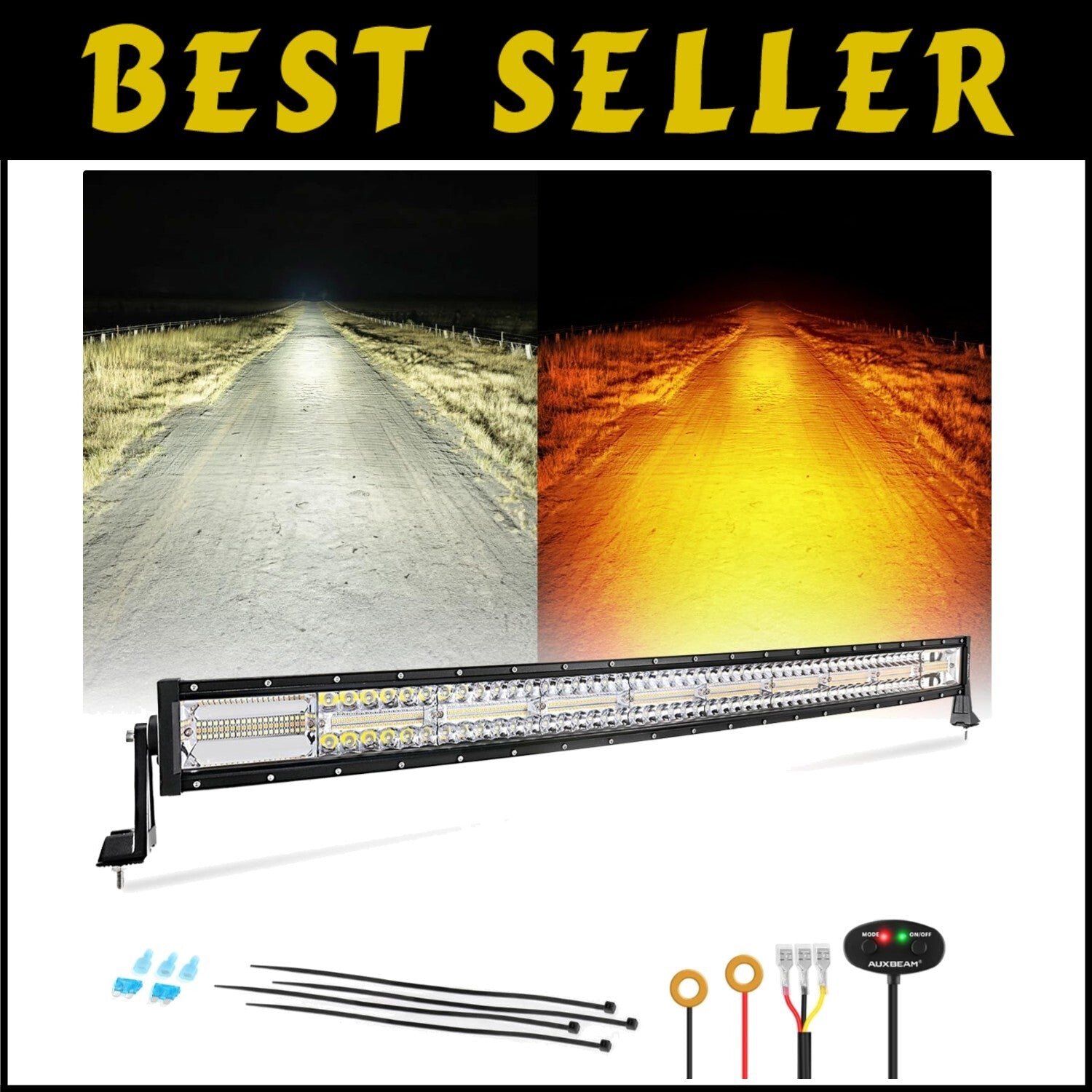 Rugged 240W Off-Road LED Light Bar with Amber & White - 50,000 Hour Lifespan