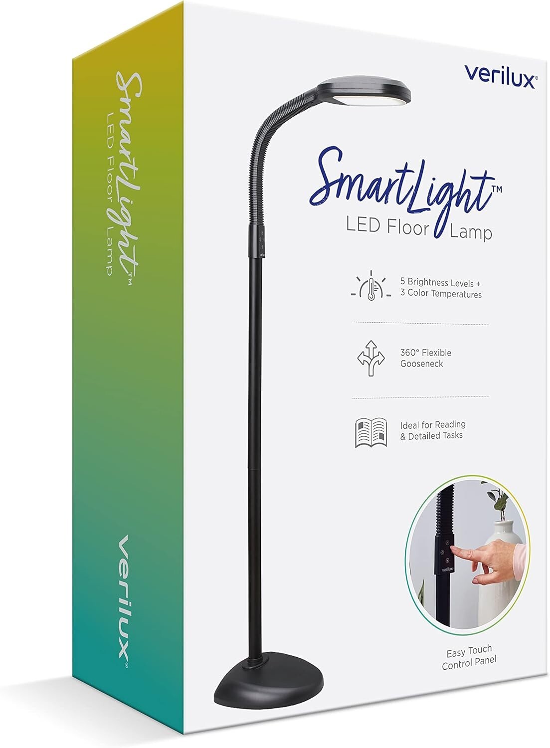 SmartLight Full Spectrum LED Floor Lamp: Adjustable Brightness, Gooseneck Design