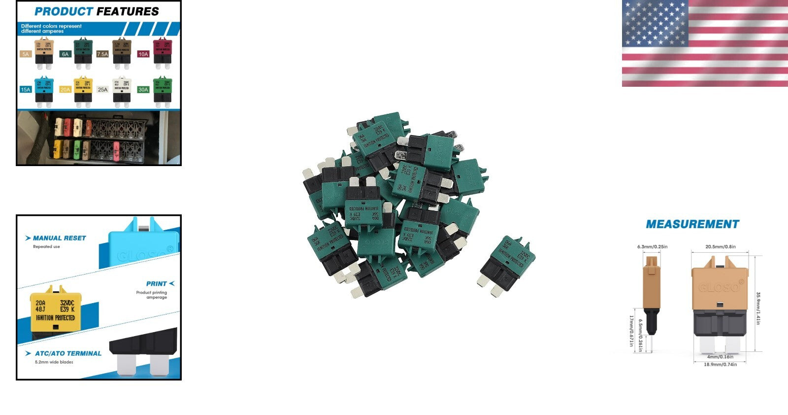 Durable 20A Standard Circuit Breakers - 25 Pack E39 T3 Manual Reset Design