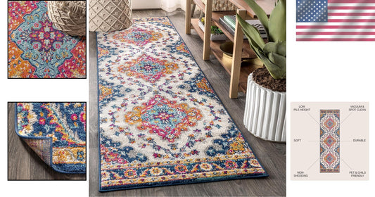 Elegant Indoor Floral Runner Rug 2'3" x 8' - Water-Resistant Vintage Charm