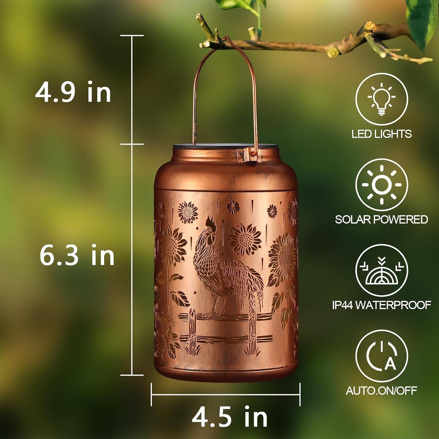 Charming Gold Solar Lantern – Waterproof Garden Lights with Hummingbird Pattern