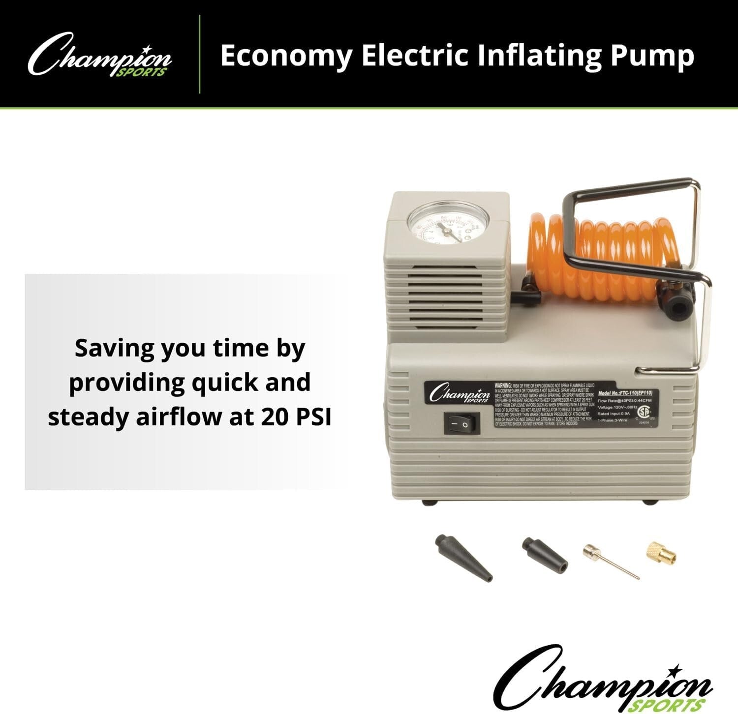 Economy 20 PSI Electric Inflating Pump for Balls - Ideal For Fitness Enthusiasts