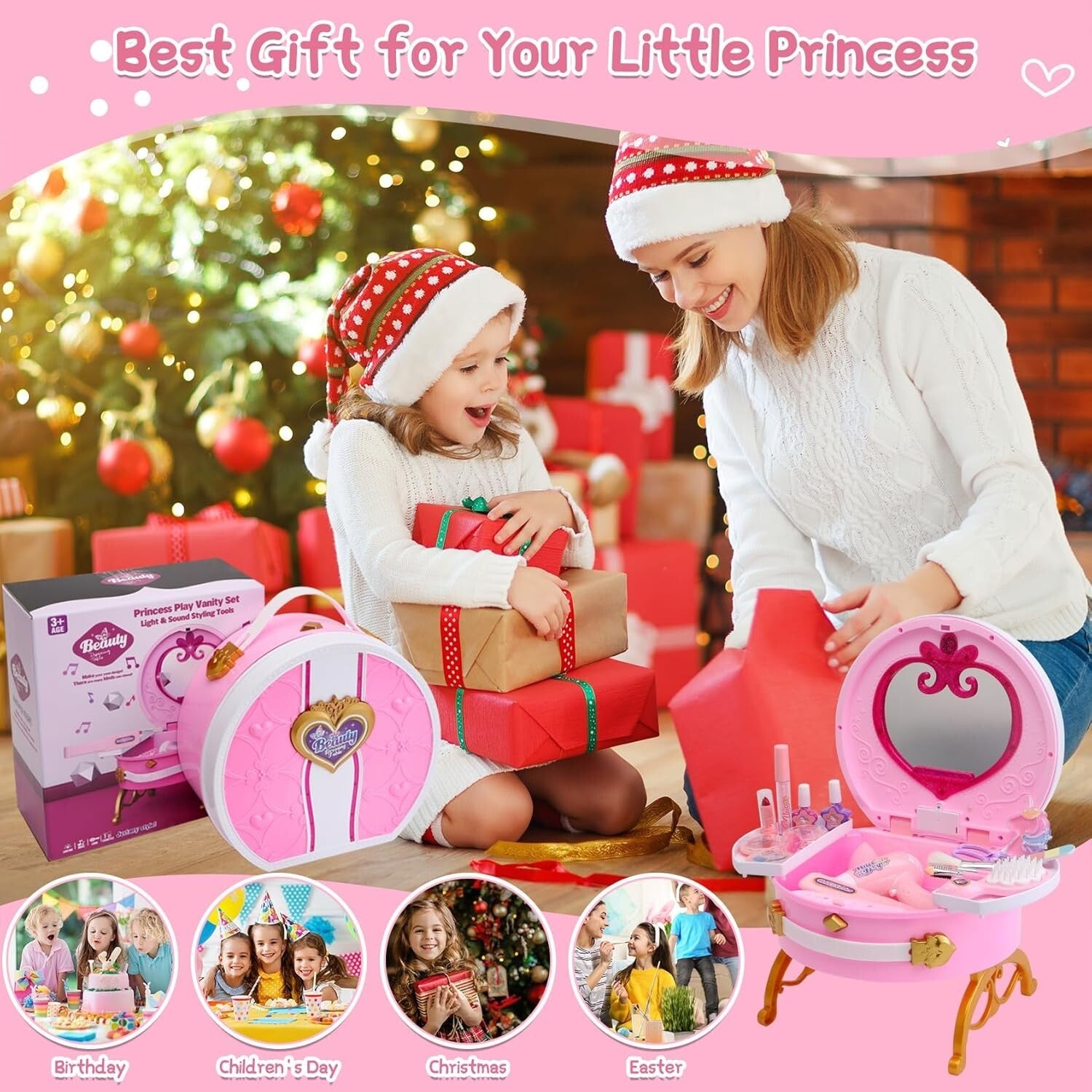Deluxe Kids Makeup Kit with Lights & Sounds - Princess Vanity Set for 3-10 Years