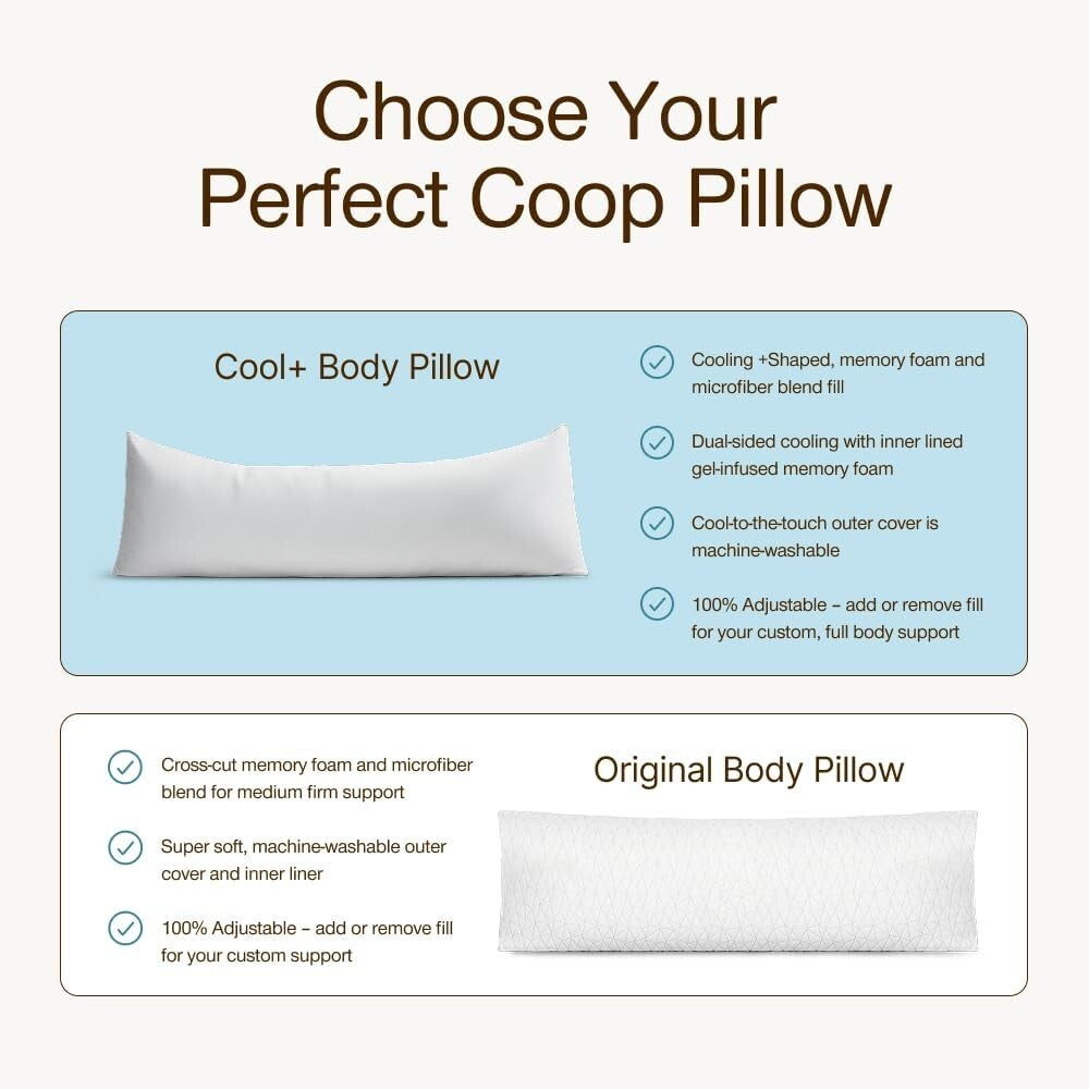 Full Body Support Pillow 18x52 for Pregnancy & Side Sleepers - Cool+ Adjustable