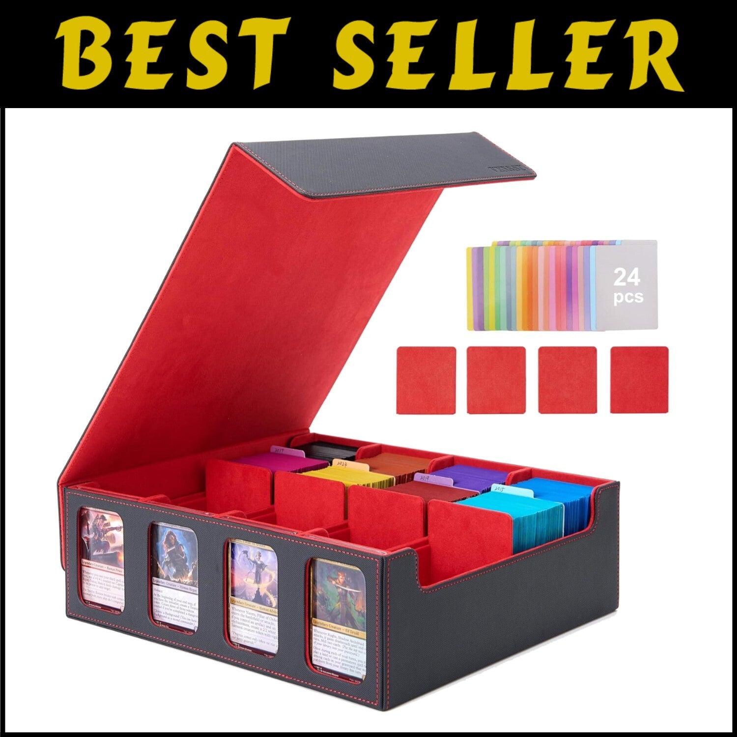 Versatile 3000+ Card Collection Box with Colorful Dividers & Play Mat Feature