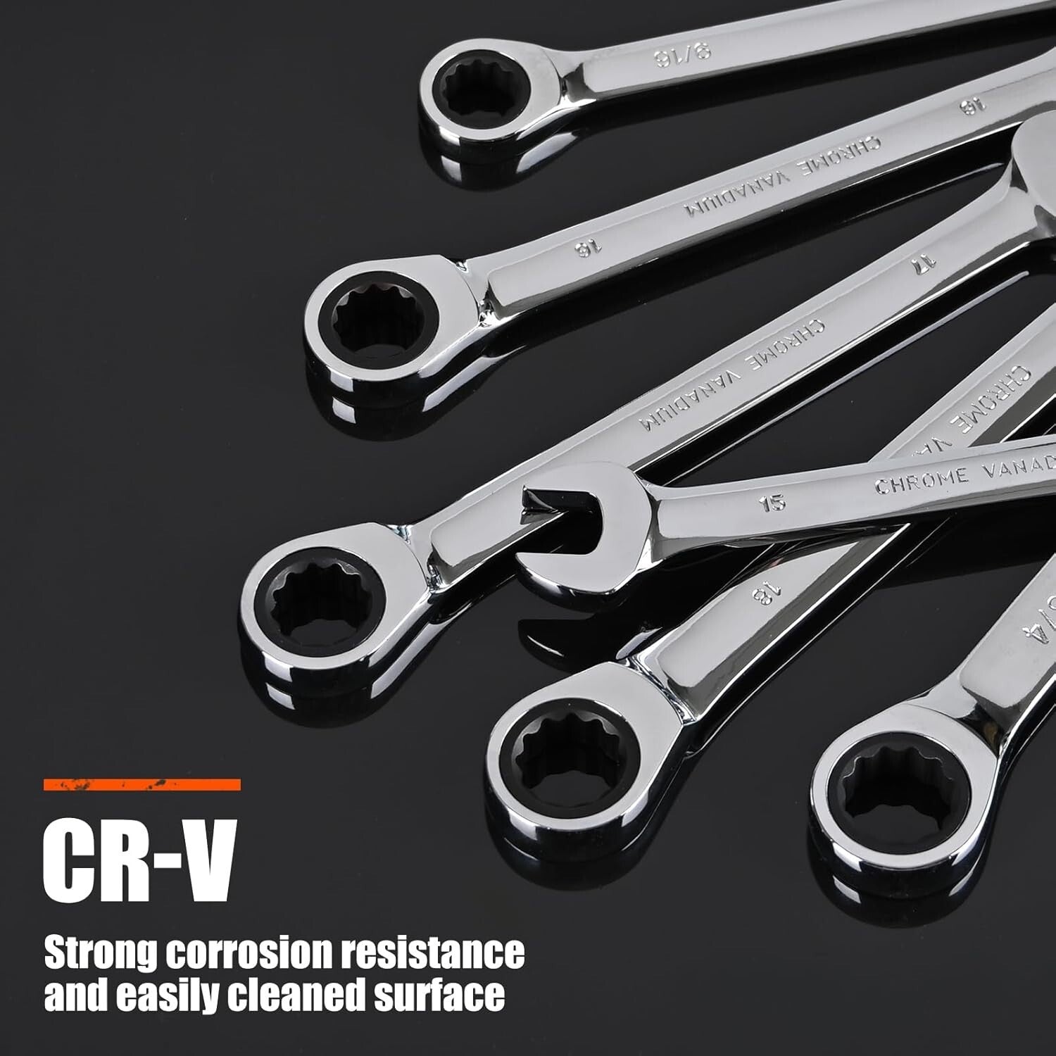Durable 18pc Metric Ratcheting Wrench Set with Chrome Vanadium and Roll Up Bag